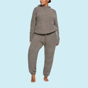 Skims Cozy Bouclé Knit Unisex Hoodie Size 4X Grey Chalk & White Long Sleeve Top